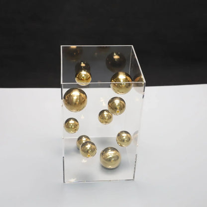Modern Geometric Metal Ball Art Ornament with Transparent Acrylic Box Decor