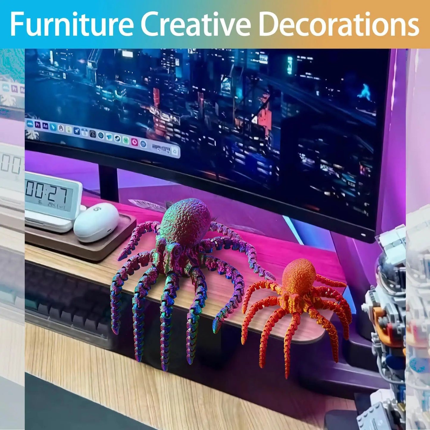 Flexible 3D Printed Octopus Figurine – Movable Ocean Animal Desk & Aquarium Decor Toy