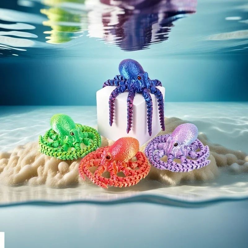 Flexible 3D Printed Octopus Figurine – Movable Ocean Animal Desk & Aquarium Decor Toy