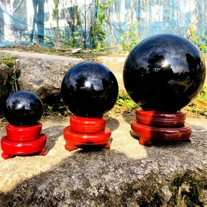 Natural Black Tourmaline Quartz Sphere – Reiki Healing Chakra Crystal Ball Decor