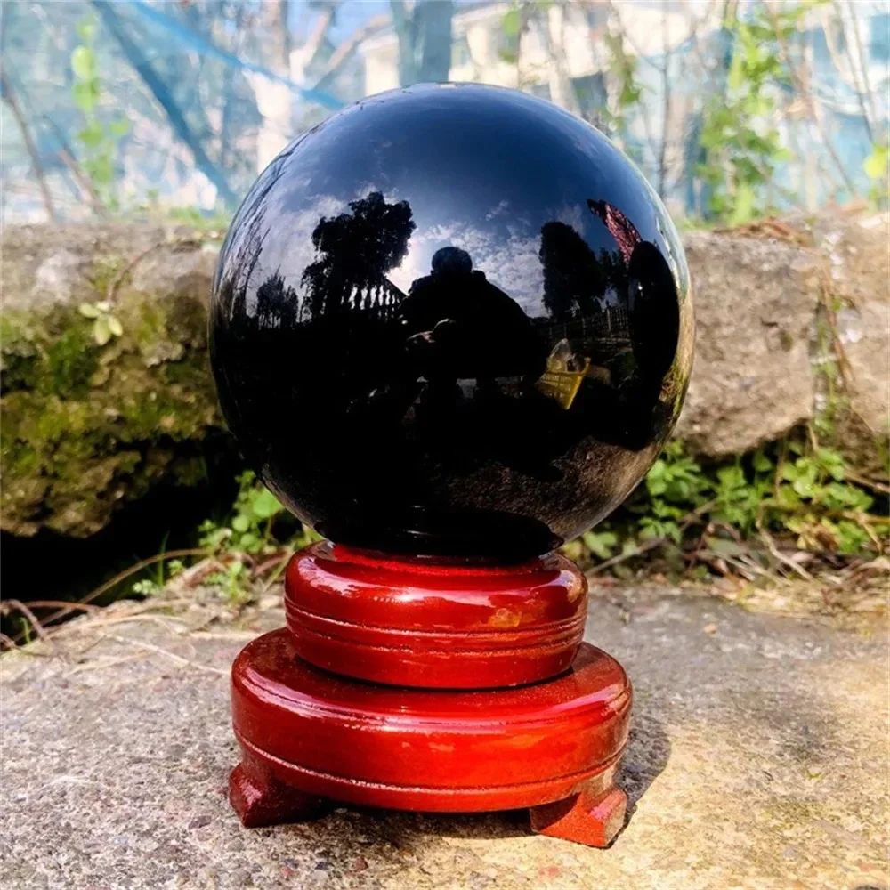 Natural Black Tourmaline Quartz Sphere – Reiki Healing Chakra Crystal Ball Decor