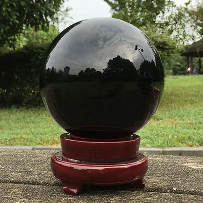 Natural Black Tourmaline Quartz Sphere – Reiki Healing Chakra Crystal Ball Decor