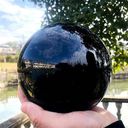 Natural Black Tourmaline Quartz Sphere – Reiki Healing Chakra Crystal Ball Decor