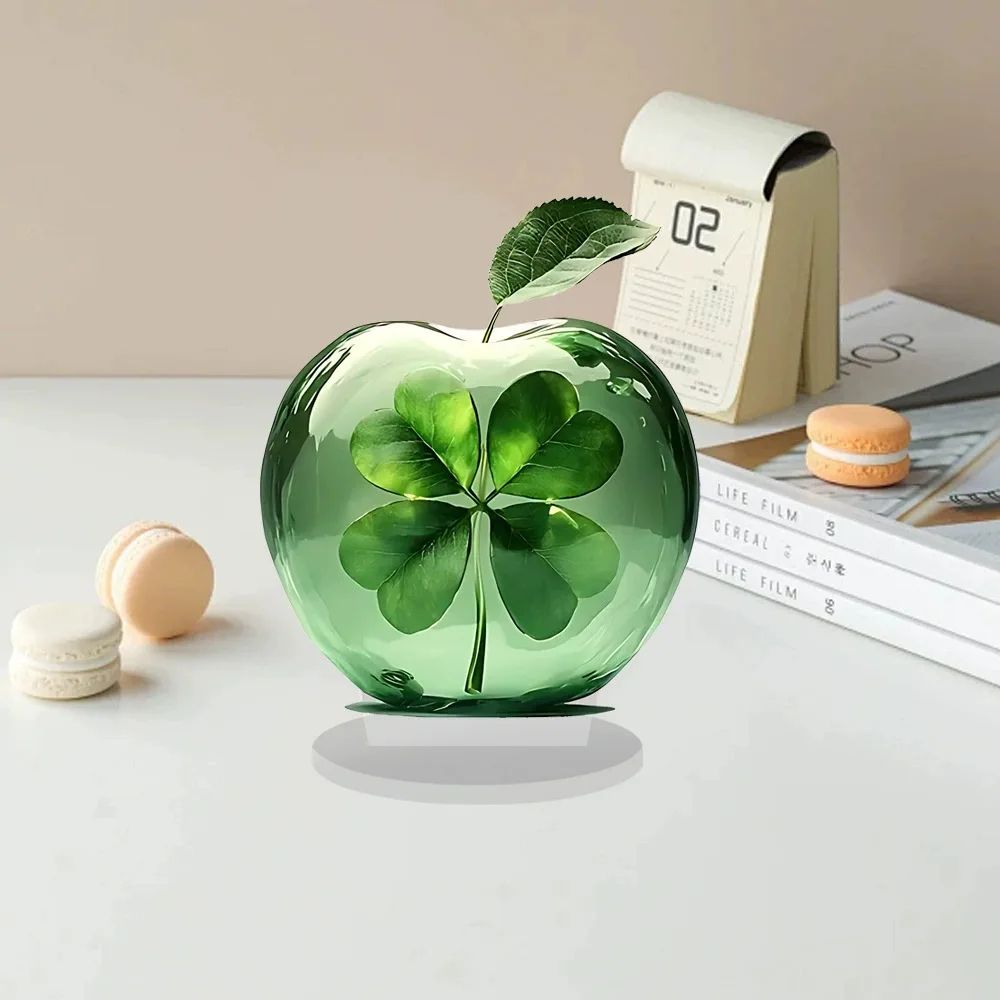 Crystal Apple Figurine Paperweight – Clear Acrylic Handmade Desk & Home Decor Ornament