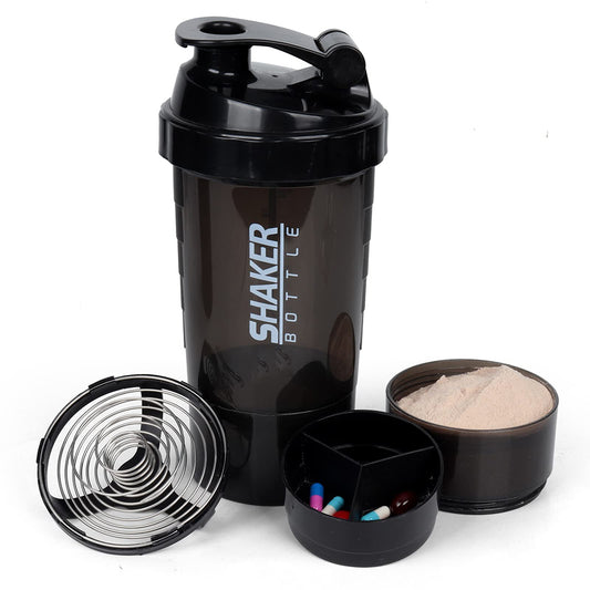 Triple Layer Protein Shaker Bottle with Storage Compartments for Gym, Fitness & Meal Prep