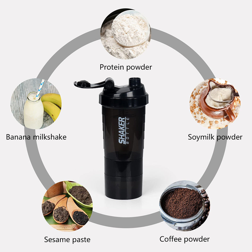 Triple Layer Protein Shaker Bottle with Storage Compartments for Gym, Fitness & Meal Prep