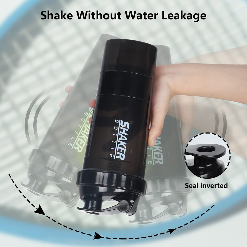 Triple Layer Protein Shaker Bottle with Storage Compartments for Gym, Fitness & Meal Prep