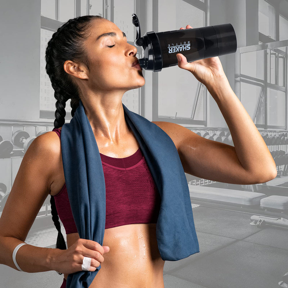 Triple Layer Protein Shaker Bottle with Storage Compartments for Gym, Fitness & Meal Prep
