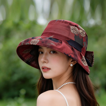 Maple Leaf Wide Brim Sun Hat Foldable UV Protection Bucket Hat for Travel & Beach Days