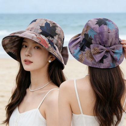 Maple Leaf Wide Brim Sun Hat Foldable UV Protection Bucket Hat for Travel & Beach Days
