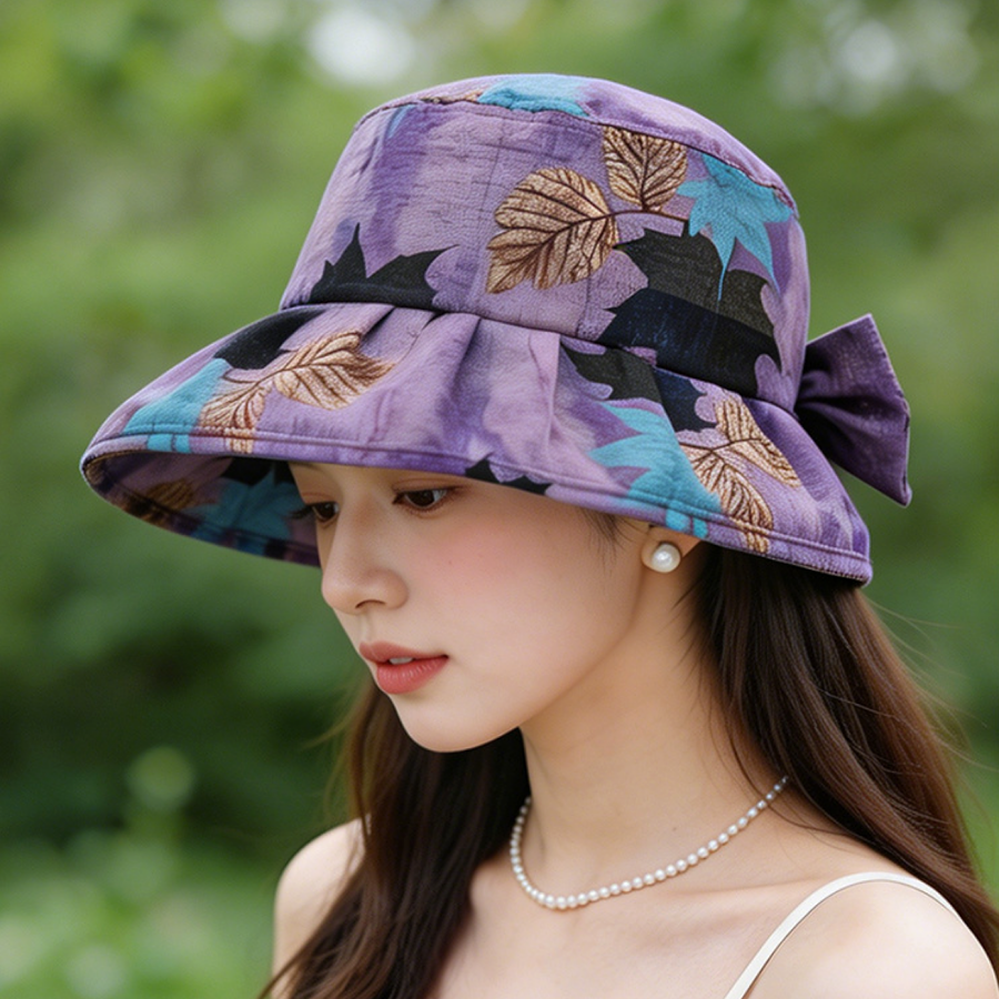 Maple Leaf Wide Brim Sun Hat Foldable UV Protection Bucket Hat for Travel & Beach Days