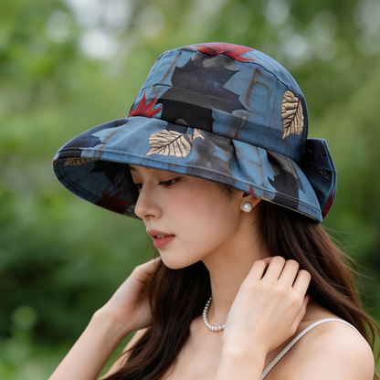 Maple Leaf Wide Brim Sun Hat Foldable UV Protection Bucket Hat for Travel & Beach Days