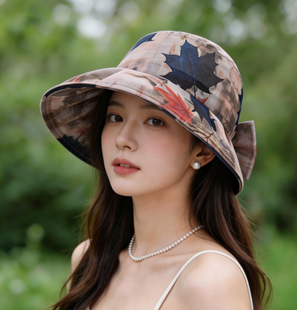 Maple Leaf Wide Brim Sun Hat Foldable UV Protection Bucket Hat for Travel & Beach Days