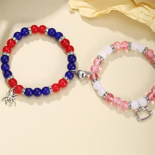 Magnetic Heart Couple Bracelets with Spider & Cat Pendants Trendy Jewelry