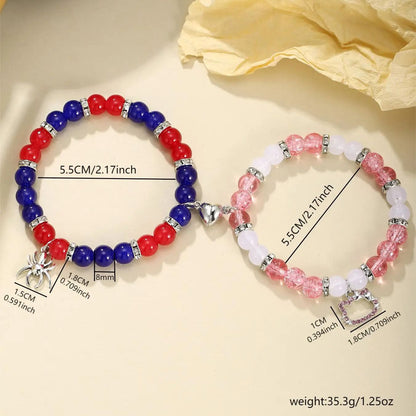 Magnetic Heart Couple Bracelets with Spider & Cat Pendants Trendy Jewelry