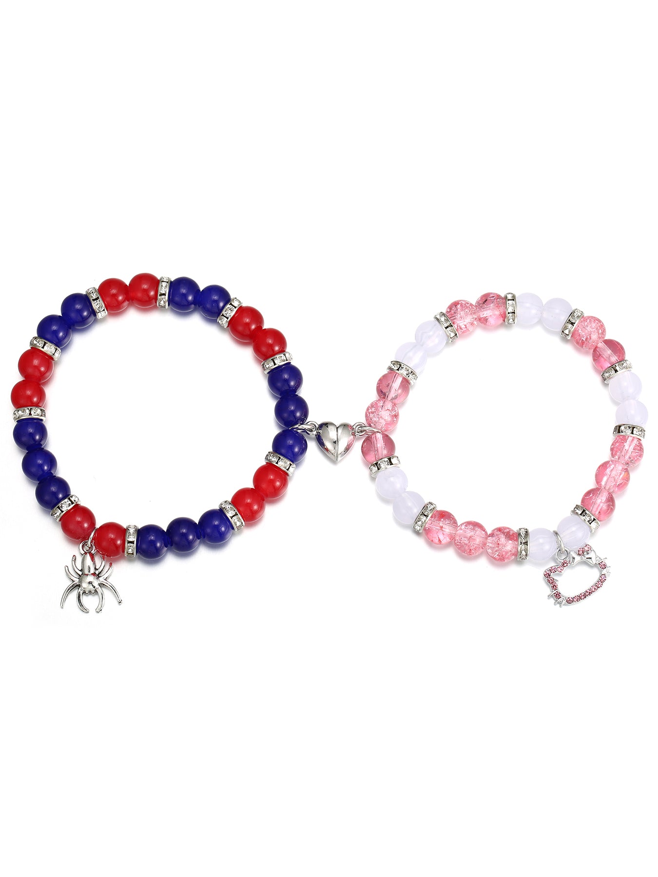 Magnetic Heart Couple Bracelets with Spider & Cat Pendants Trendy Jewelry