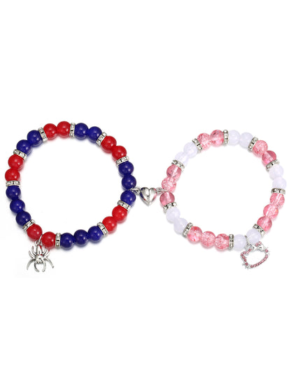 Magnetic Heart Couple Bracelets with Spider & Cat Pendants Trendy Jewelry