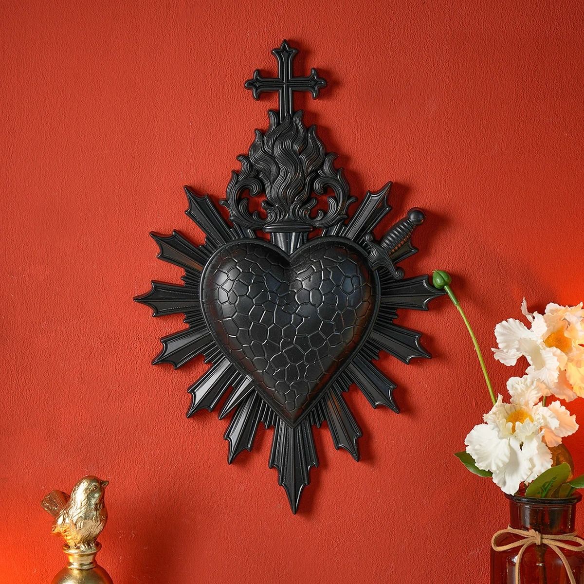 Minimalist Flaming Heart Arrow Resin Wall Pendant Decor