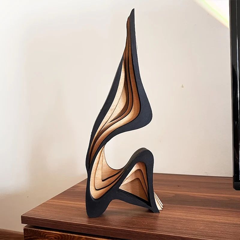Abstract Wooden Curved Sculpture Decor – Modern Irregular Desktop & Bookshelf Ornament