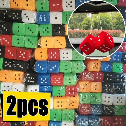 Retro Plush Fuzzy Dice Hanging Car Mirror Decor