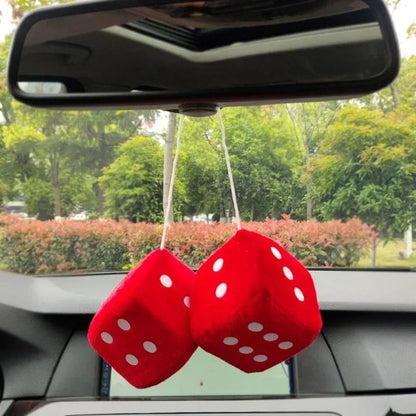 Retro Plush Fuzzy Dice Hanging Car Mirror Decor