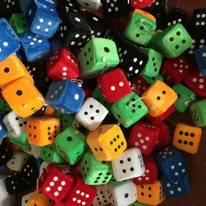 Retro Plush Fuzzy Dice Hanging Car Mirror Decor