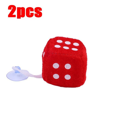 Retro Plush Fuzzy Dice Hanging Car Mirror Decor