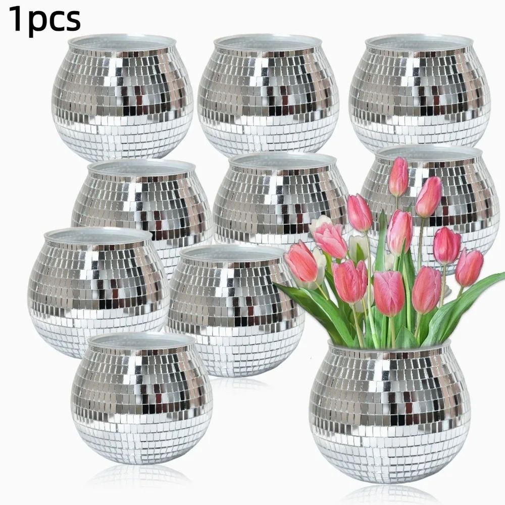 Disco Ball Flower Pot Mirror Vase for Home Decor