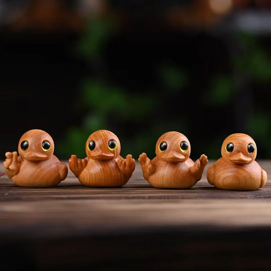 Handcrafted Wooden Yellow Duck Ornament – Cute Solid Wood Desktop Decoration