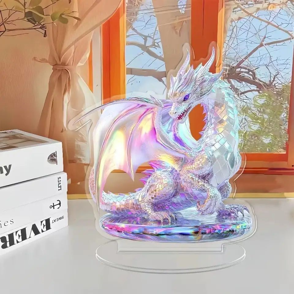 Acrylic Crystal Dragon Figurine – 2D Fantasy Desktop Ornament for Home & Office Decor