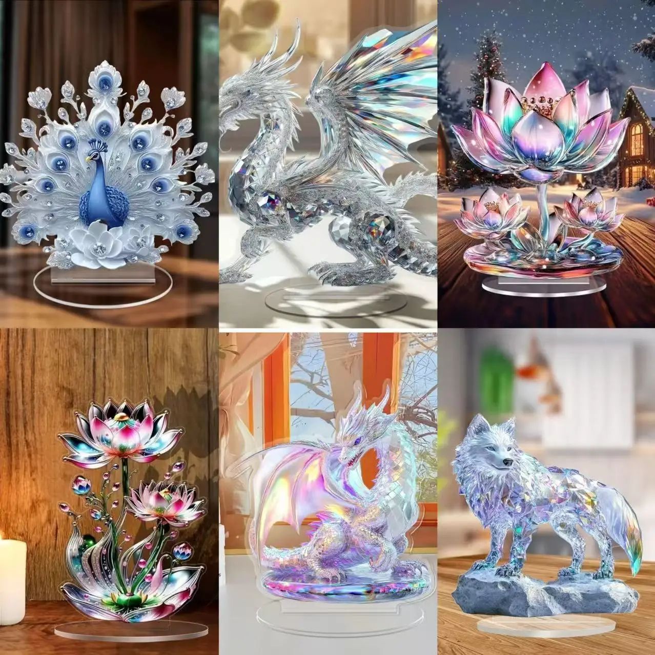 Acrylic Crystal Dragon Figurine – 2D Fantasy Desktop Ornament for Home & Office Decor