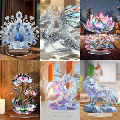 Acrylic Crystal Dragon Figurine – 2D Fantasy Desktop Ornament for Home & Office Decor