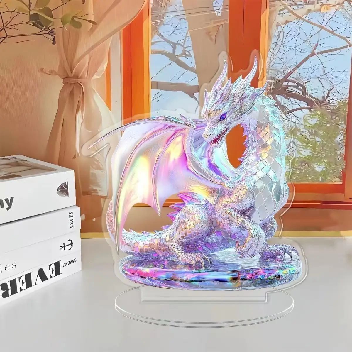 Acrylic Crystal Dragon Figurine – 2D Fantasy Desktop Ornament for Home & Office Decor