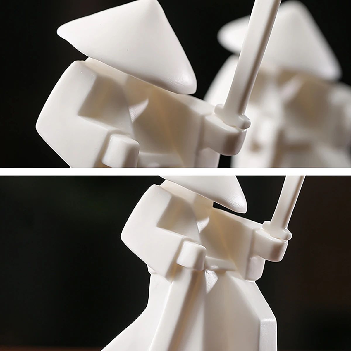White Ceramic Samurai Figurine – Oriental Blanc De Chine Geometric Warrior Sculpture for Home & Office Decor