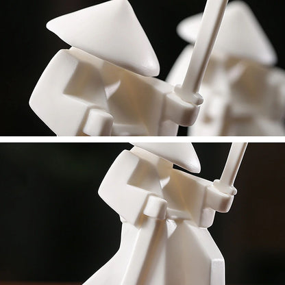 White Ceramic Samurai Figurine – Oriental Blanc De Chine Geometric Warrior Sculpture for Home & Office Decor