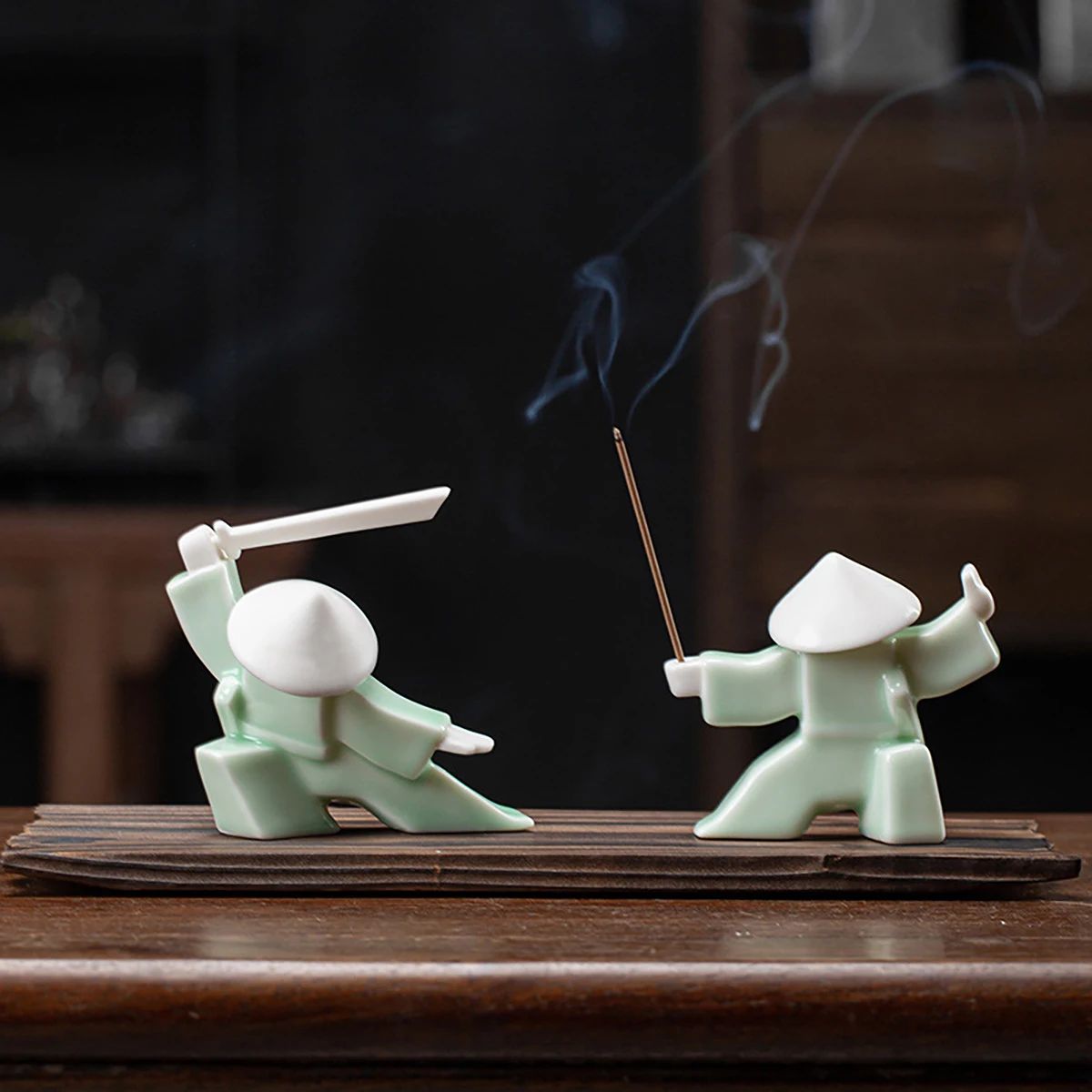 White Ceramic Samurai Figurine – Oriental Blanc De Chine Geometric Warrior Sculpture for Home & Office Decor