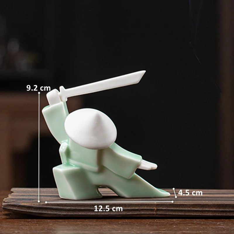 White Ceramic Samurai Figurine – Oriental Blanc De Chine Geometric Warrior Sculpture for Home & Office Decor