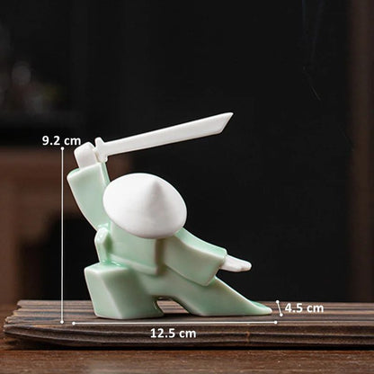 White Ceramic Samurai Figurine – Oriental Blanc De Chine Geometric Warrior Sculpture for Home & Office Decor