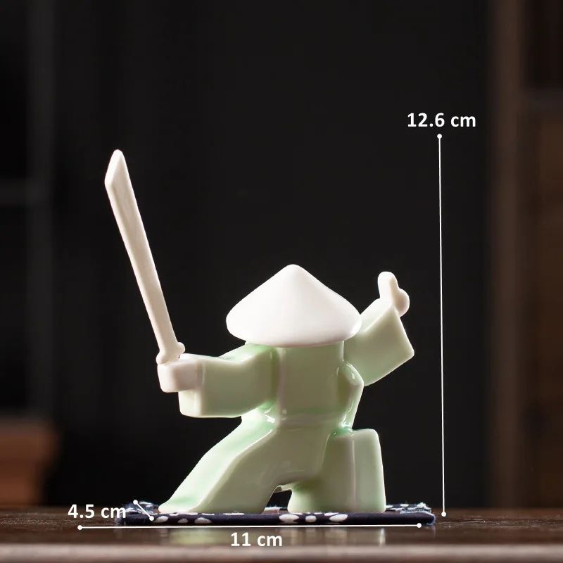 White Ceramic Samurai Figurine – Oriental Blanc De Chine Geometric Warrior Sculpture for Home & Office Decor