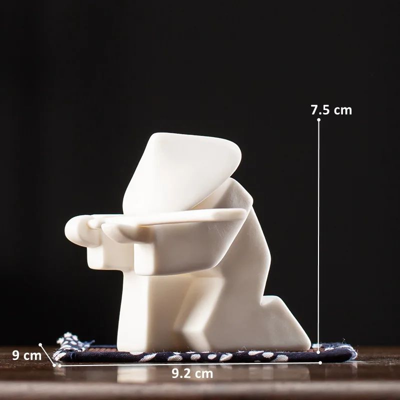 White Ceramic Samurai Figurine – Oriental Blanc De Chine Geometric Warrior Sculpture for Home & Office Decor
