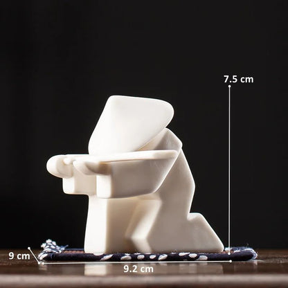 White Ceramic Samurai Figurine – Oriental Blanc De Chine Geometric Warrior Sculpture for Home & Office Decor