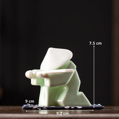 White Ceramic Samurai Figurine – Oriental Blanc De Chine Geometric Warrior Sculpture for Home & Office Decor