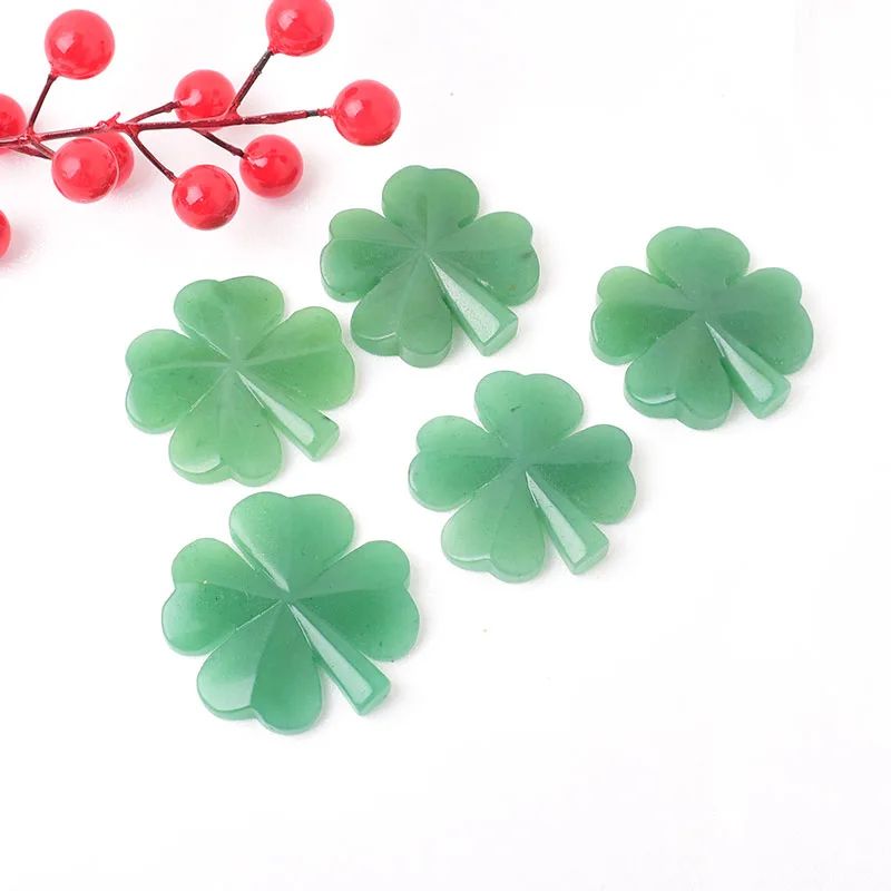 Natural Aventurine Four Leaf Clover Figurine – Reiki Gemstone Ornament for Home & Tabletop Decor