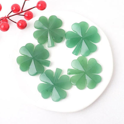 Natural Aventurine Four Leaf Clover Figurine – Reiki Gemstone Ornament for Home & Tabletop Decor
