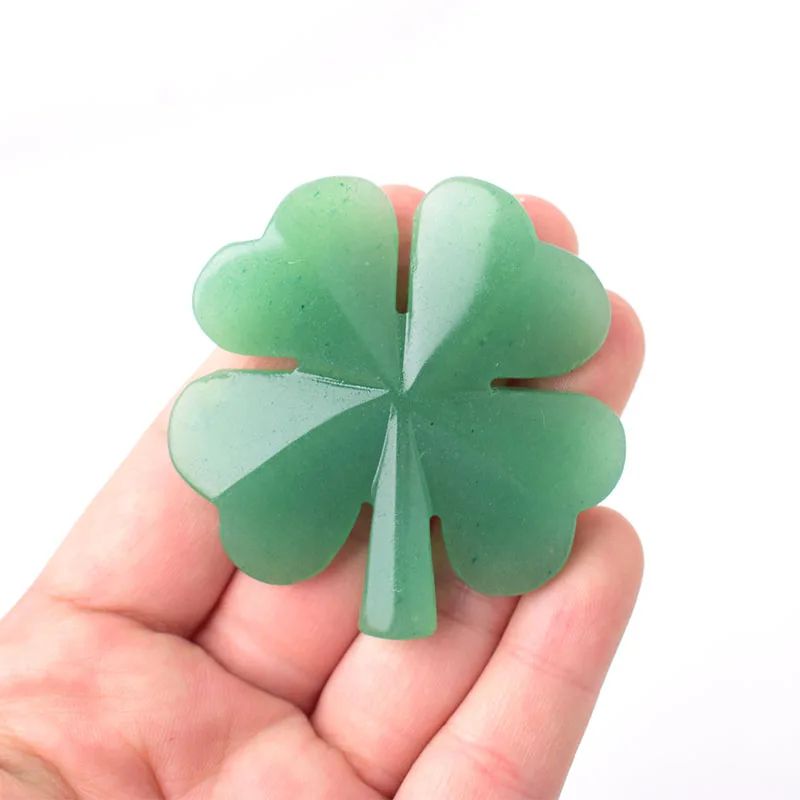 Natural Aventurine Four Leaf Clover Figurine – Reiki Gemstone Ornament for Home & Tabletop Decor