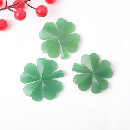 Natural Aventurine Four Leaf Clover Figurine – Reiki Gemstone Ornament for Home & Tabletop Decor