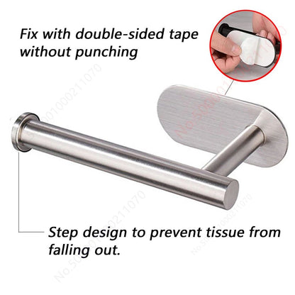 Modern Stainless Steel Adhesive Toilet Paper Holder & Wall Mounted Paper Towel Rack