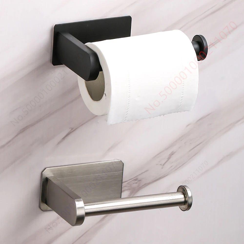 Modern Stainless Steel Adhesive Toilet Paper Holder & Wall Mounted Paper Towel Rack