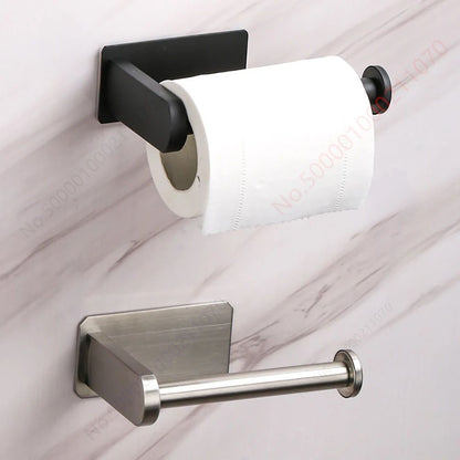 Modern Stainless Steel Adhesive Toilet Paper Holder & Wall Mounted Paper Towel Rack