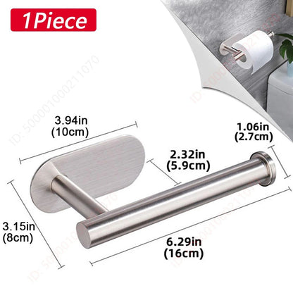 Modern Stainless Steel Adhesive Toilet Paper Holder & Wall Mounted Paper Towel Rack